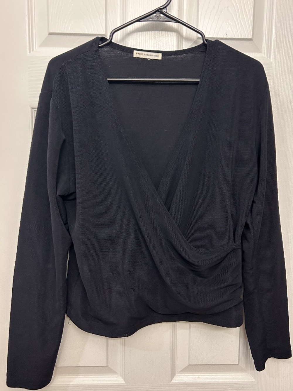 Black Long Sleeve Deep V-Neck